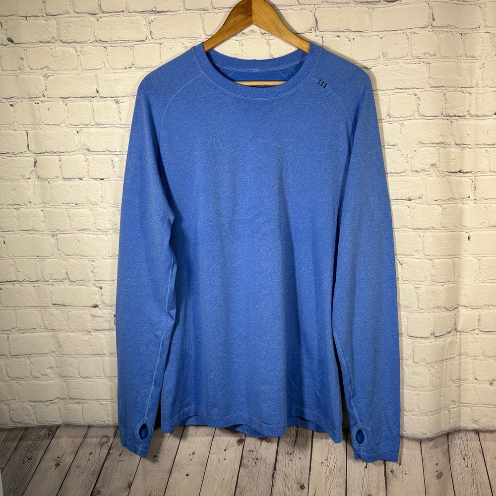 Lululemon Metal Vent Tech Long Sleeve Shirt Mens Large Blue Heathered Thumbholes